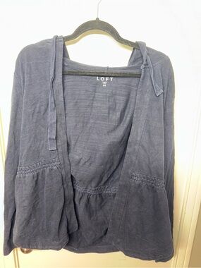 LOFT Navy Hooded Open Cardigan with Front Pockets